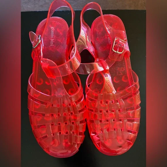 Gianni Bini Transparent Red Woven Jelly Sandals - Picture 1 of 3